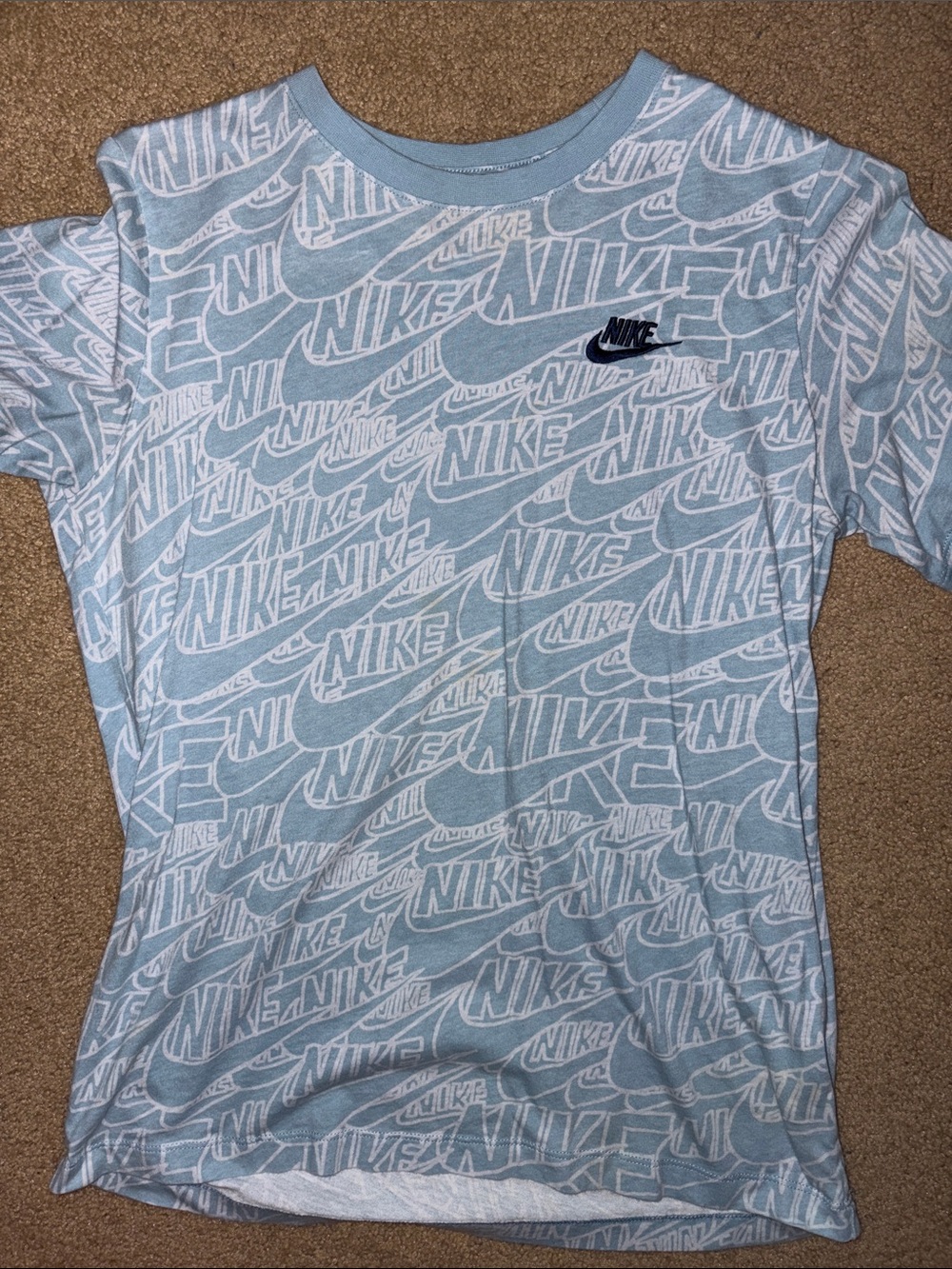 Nike Light Blue All-Over Logo Short Sleeve Tee